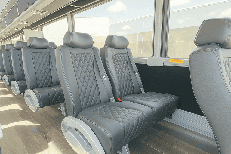 interior of San Marcos Minibus Company charter bus